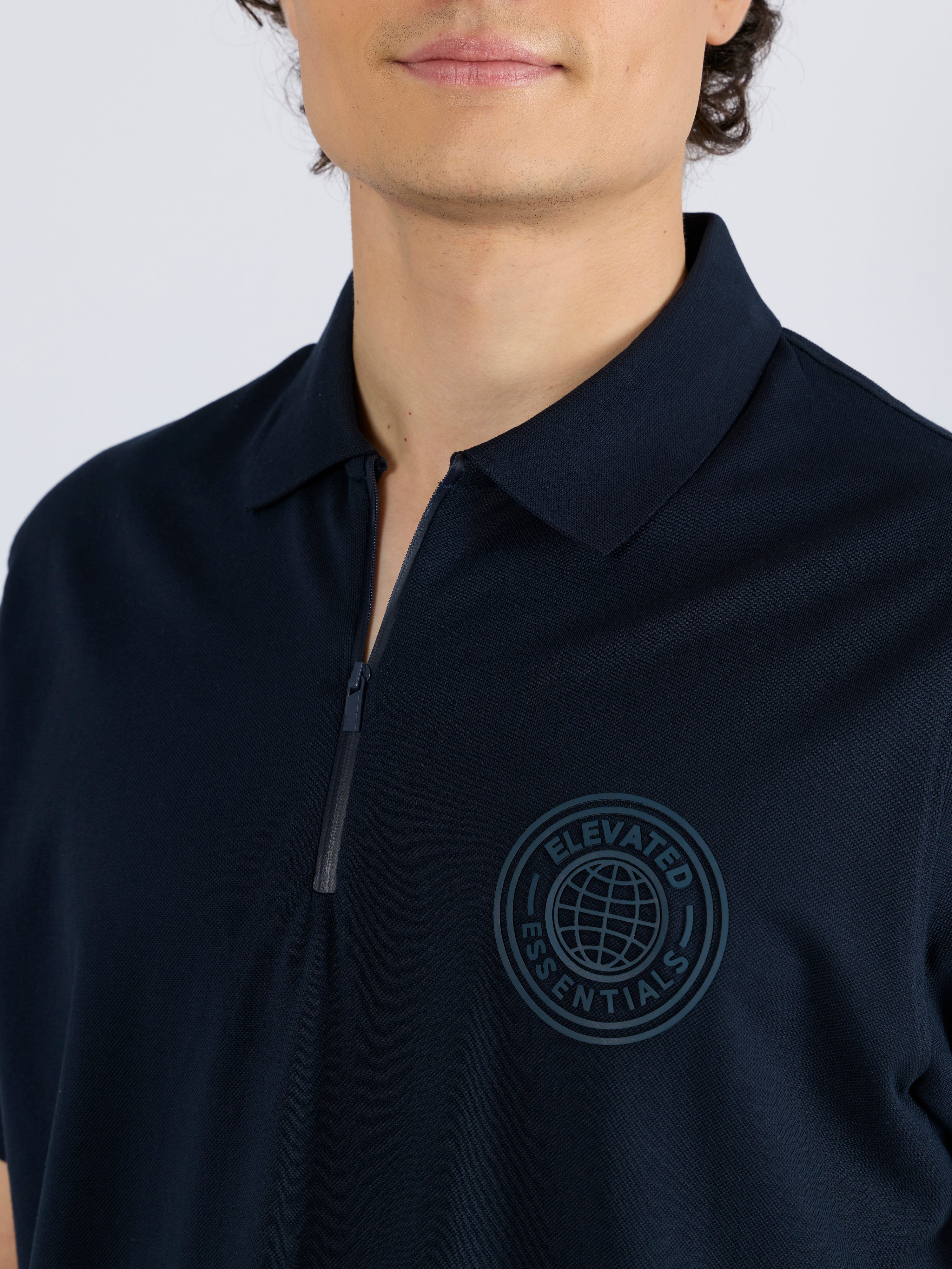 Men's Solid Zipper Polo T-shirt in navy blue