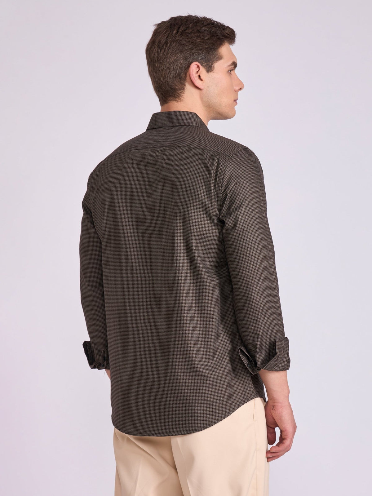 Quint - Micro Houndstooth Shirt - Rich Brown - Espanshe