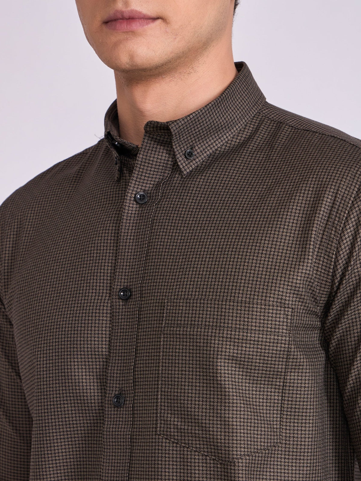 Quint - Micro Houndstooth Shirt - Rich Brown - Espanshe