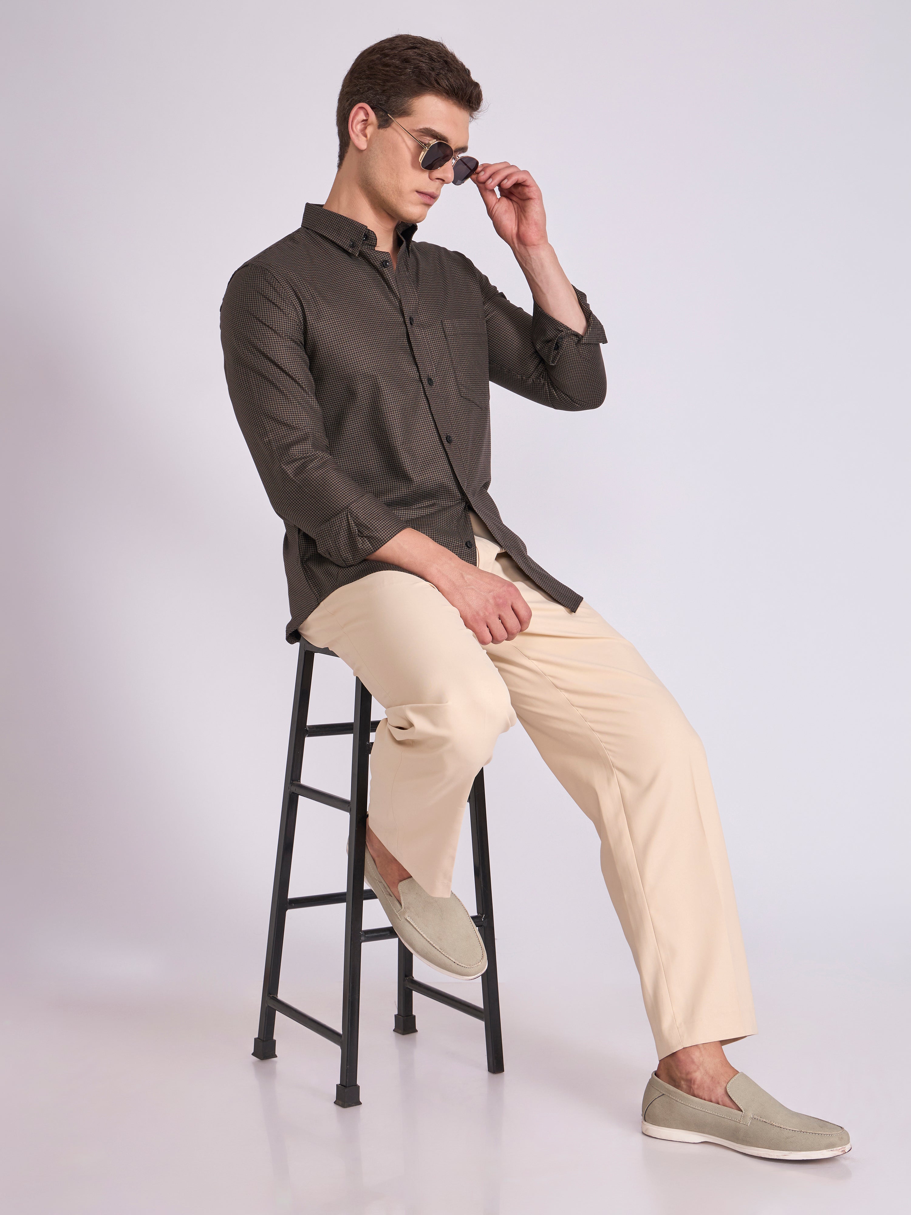 Men's Micro Houndstooth Shirt in Rich Brown