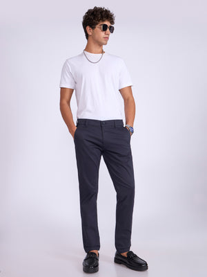 Men's Skinny Fit Cotton Pant in navy blue