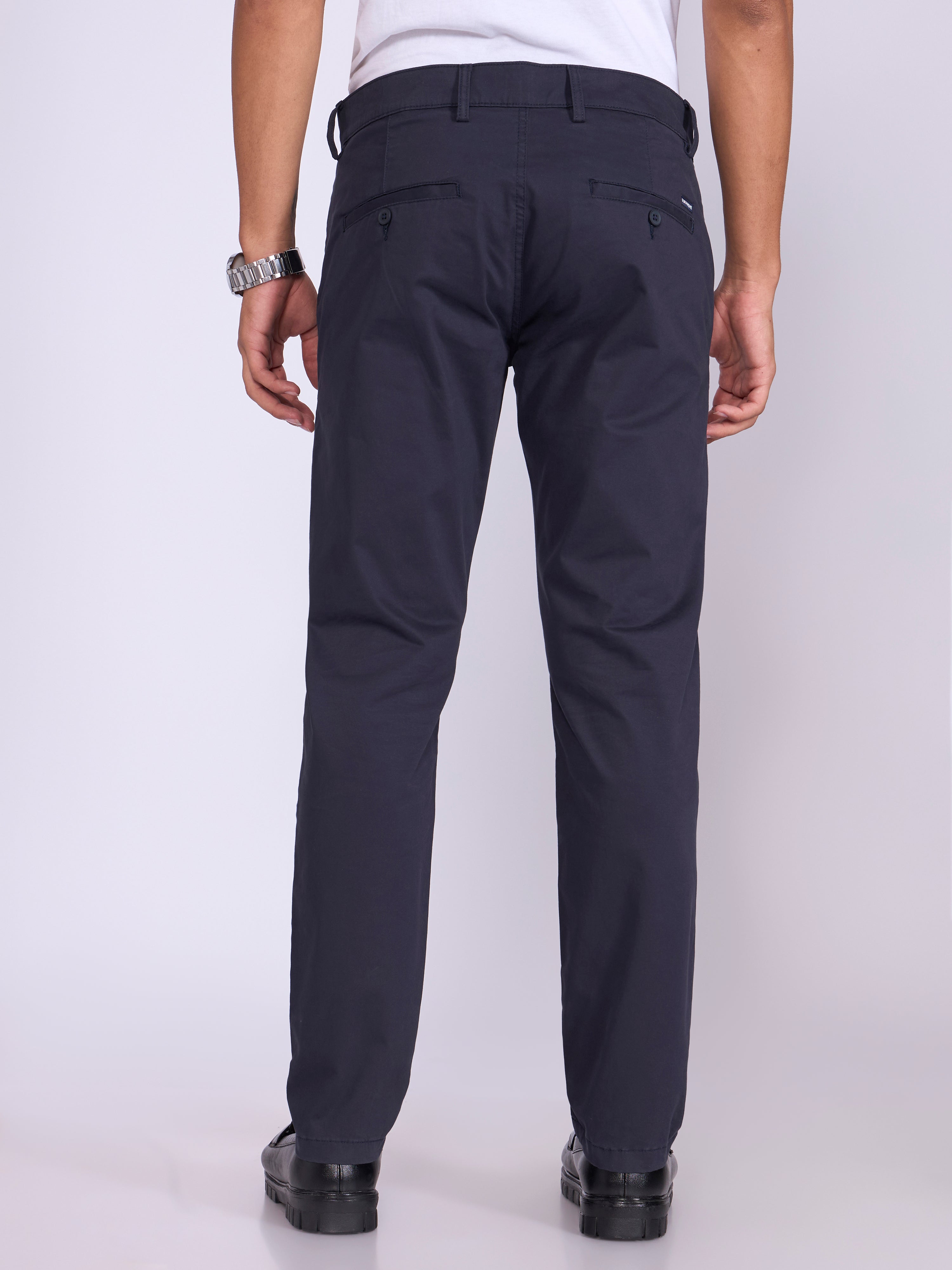 Men's Skinny Fit Cotton Pant in navy blue