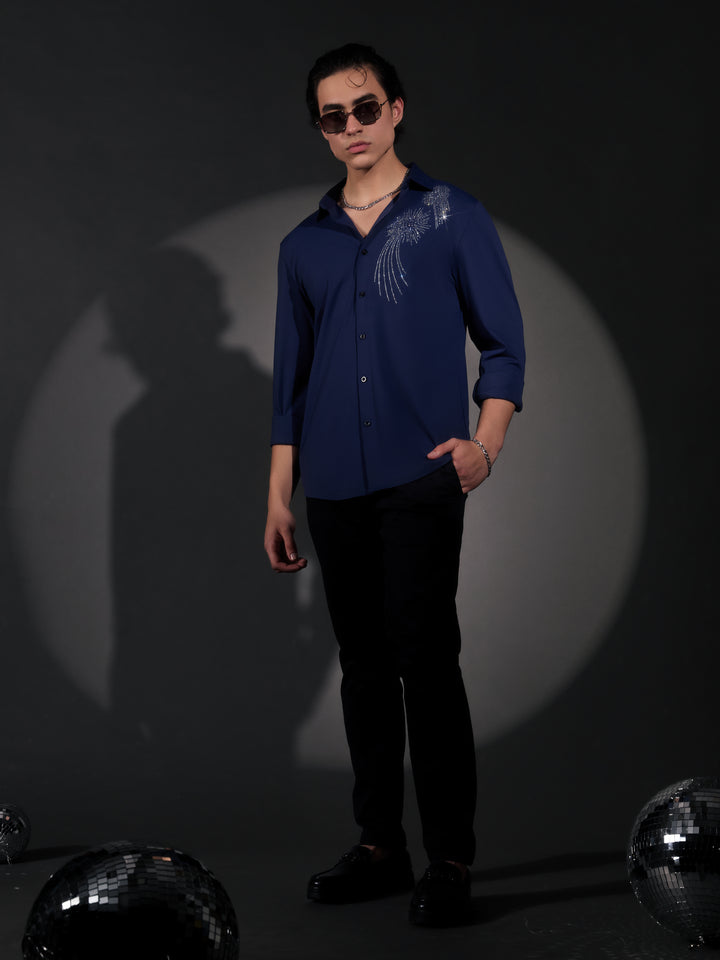 men's  shirt -celestial spark Embellished with stone- blue