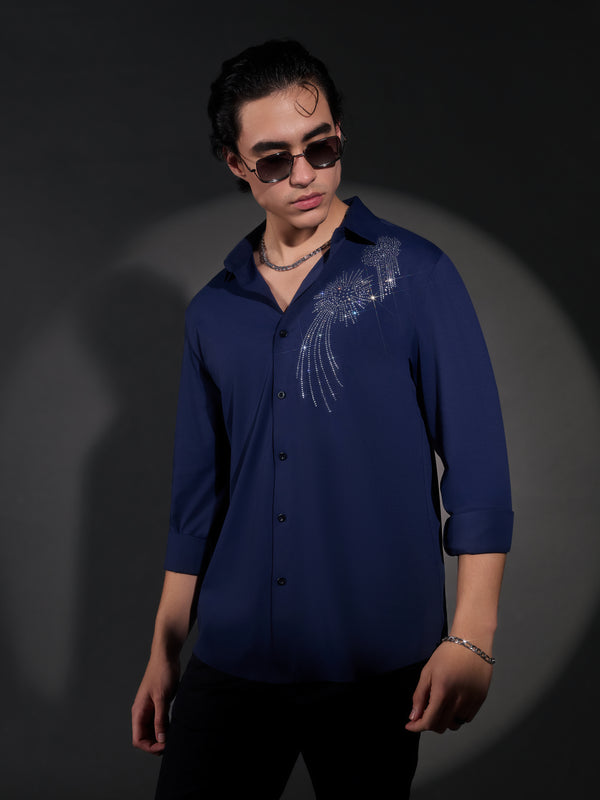 Osmond - Celestial Spark Embellished Shirt - Blue