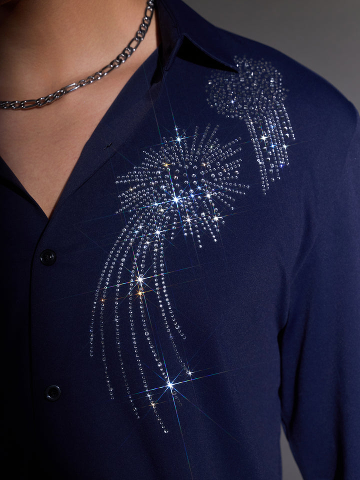 men's  shirt -celestial spark Embellished with stone- blue