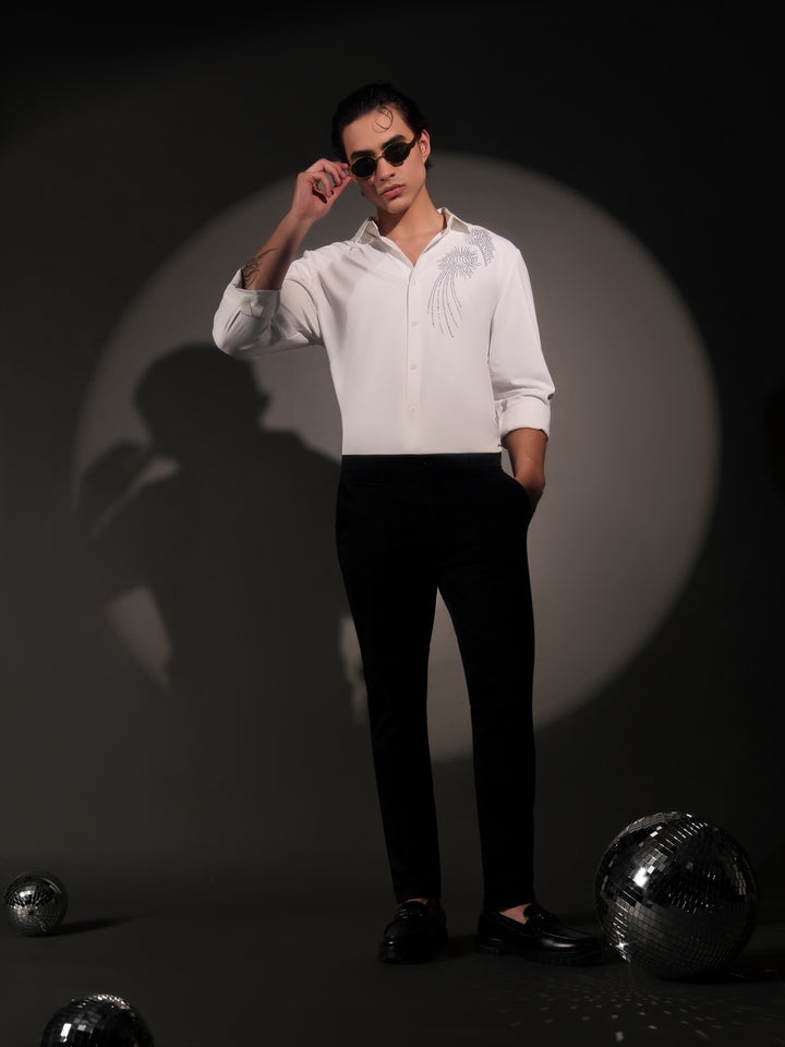 men's  shirt -celestial spark Embellished with stone- white