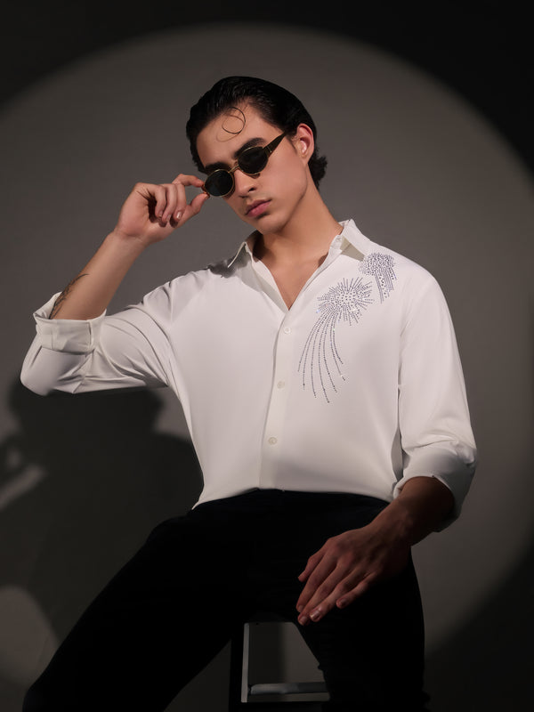 Osmond - Celestial Spark Embellished Shirt  - White