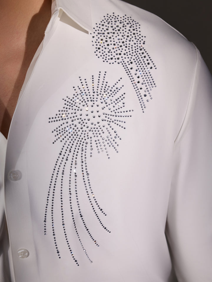 men's  shirt -celestial spark Embellished with stone- white