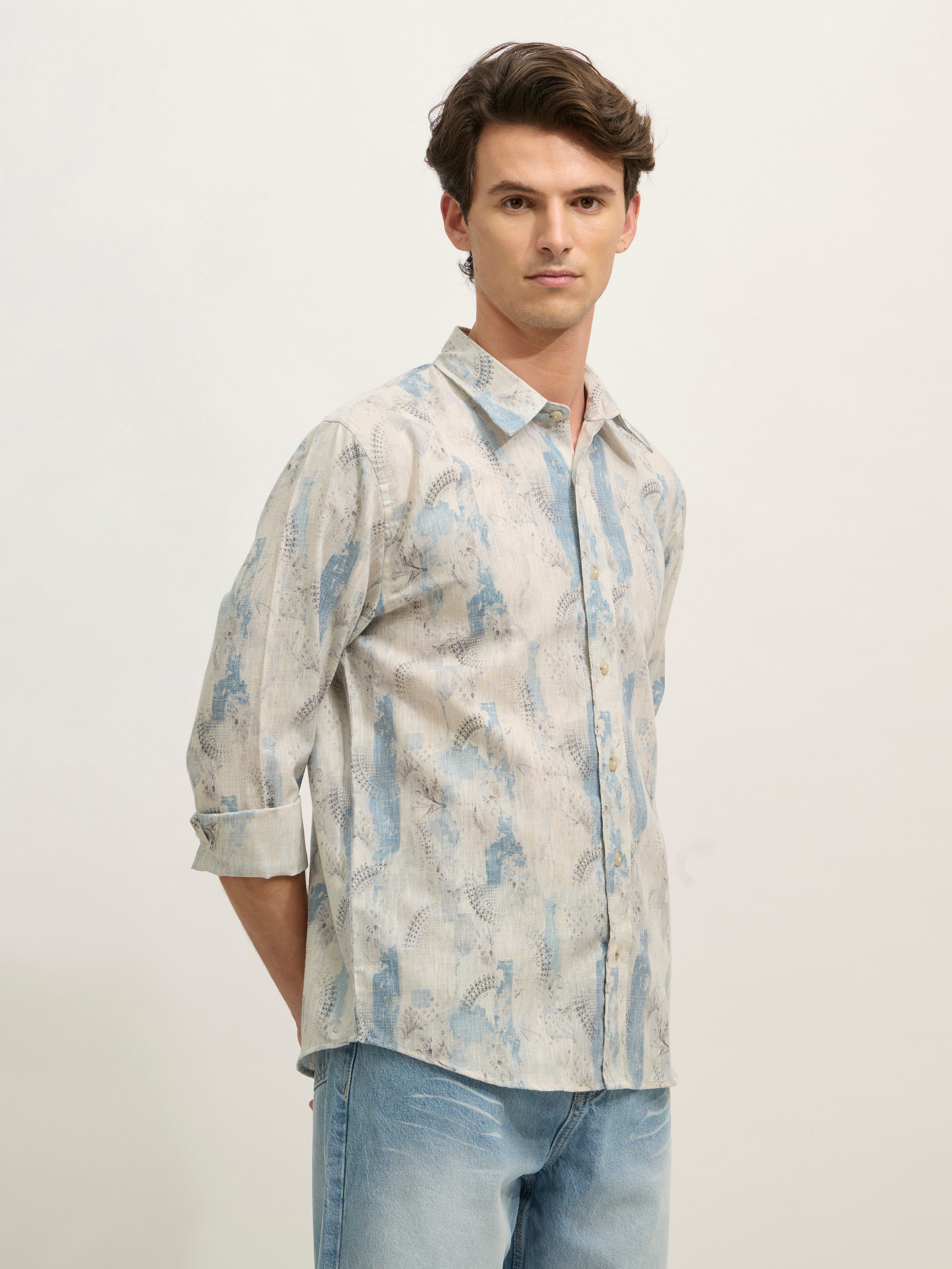 Men's Regular Floral Printed Shirt - Ice blue