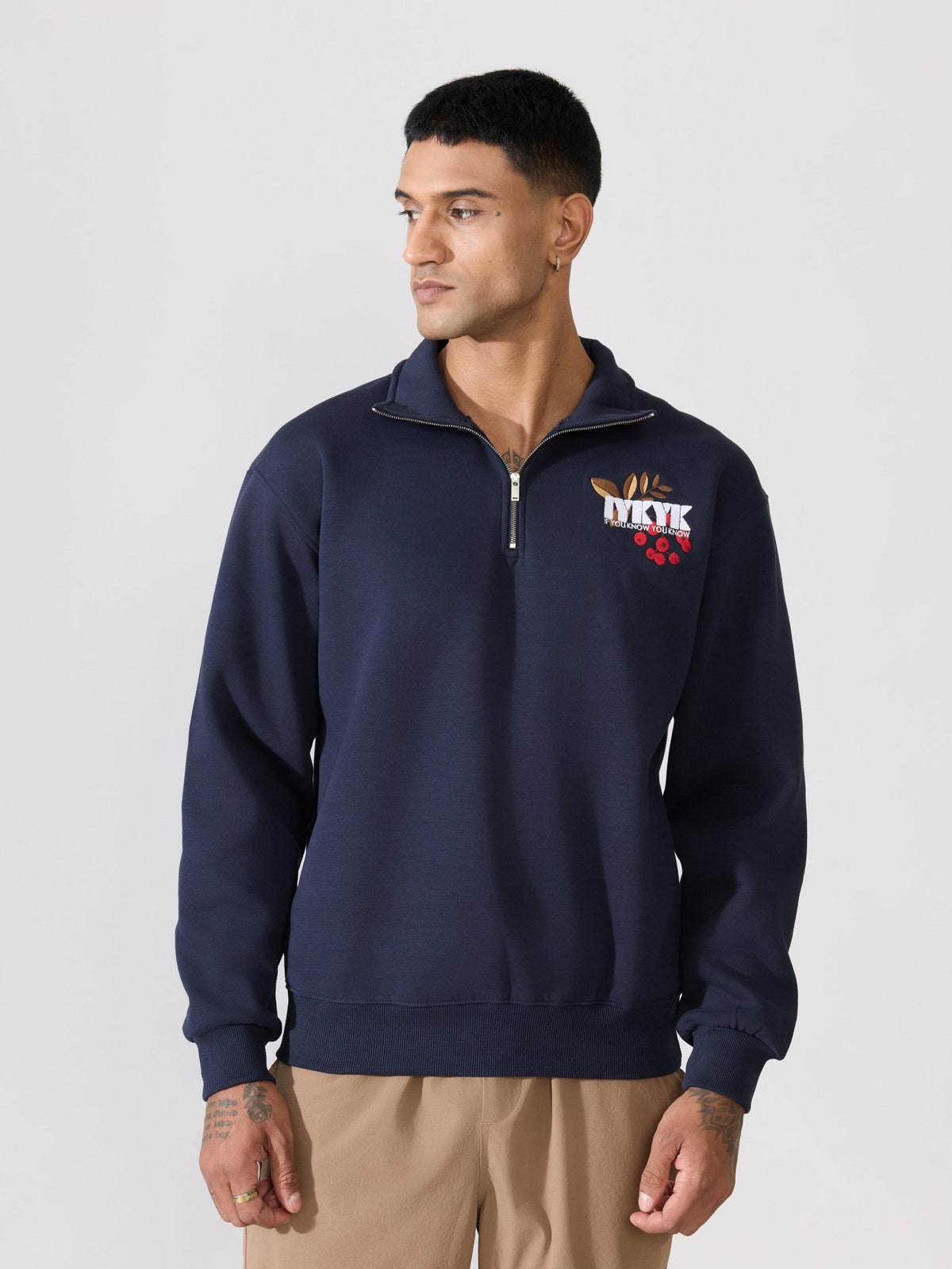 Zelios - Navy Blue IYKYK Graphic Half-Zip Sweatshirt - Espanshe