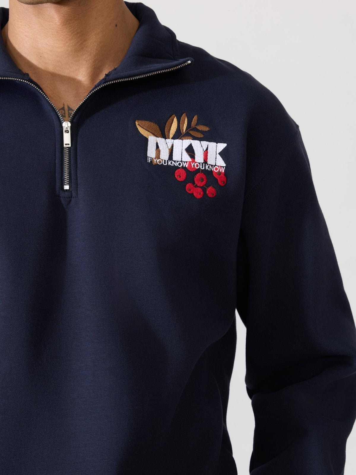 Zelios - Navy Blue IYKYK Graphic Half-Zip Sweatshirt - Espanshe