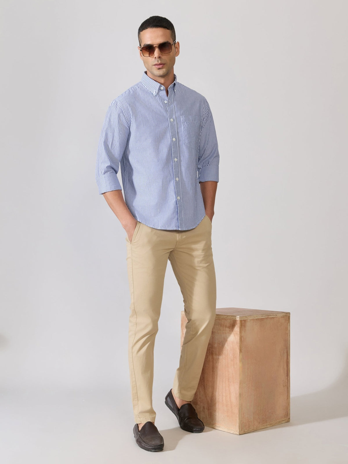 Neocut - Relaxed Striped Oxford Shirt - Persion Blue - Espanshe