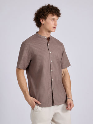 Men's Band Collar Striped Shirt - Dusty Mauve