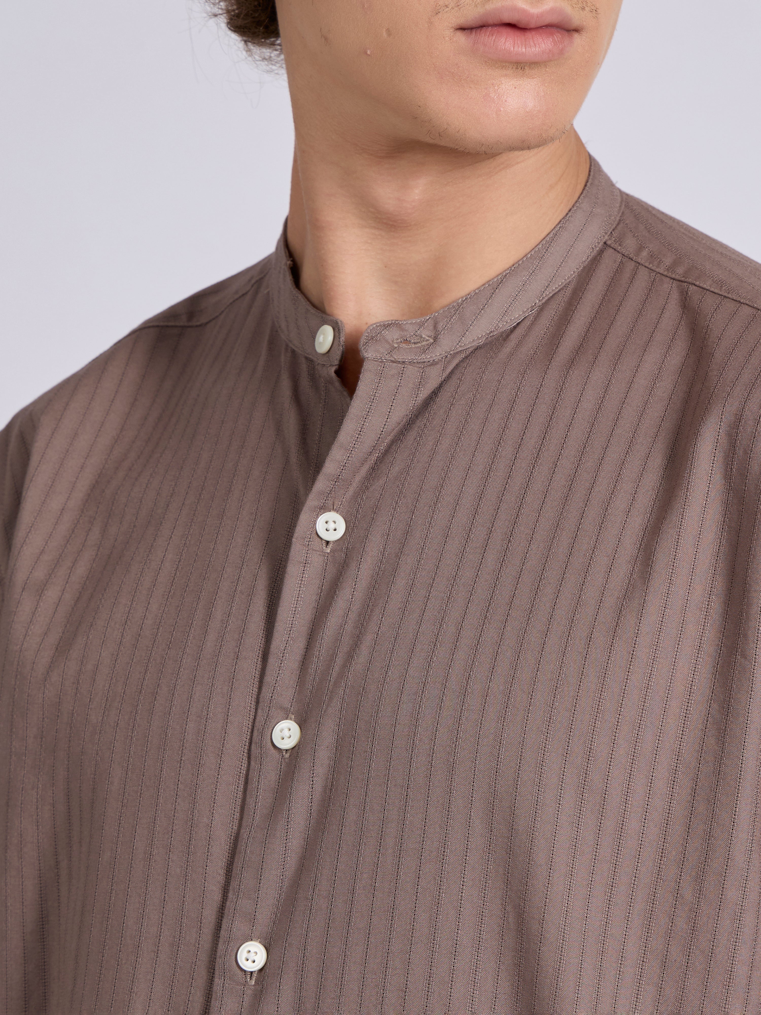 Men's Band Collar Striped Shirt - Dusty Mauve