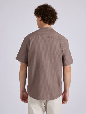 Men's Band Collar Striped Shirt - Dusty Mauve