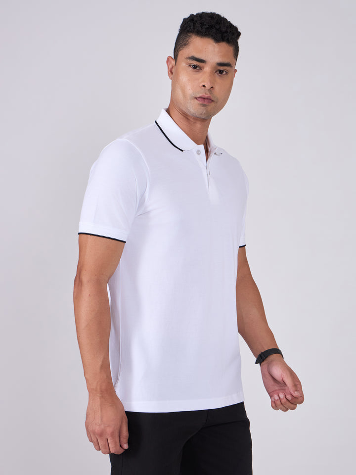 Men's Polo T-Shirt with Contrast Tipping - white
