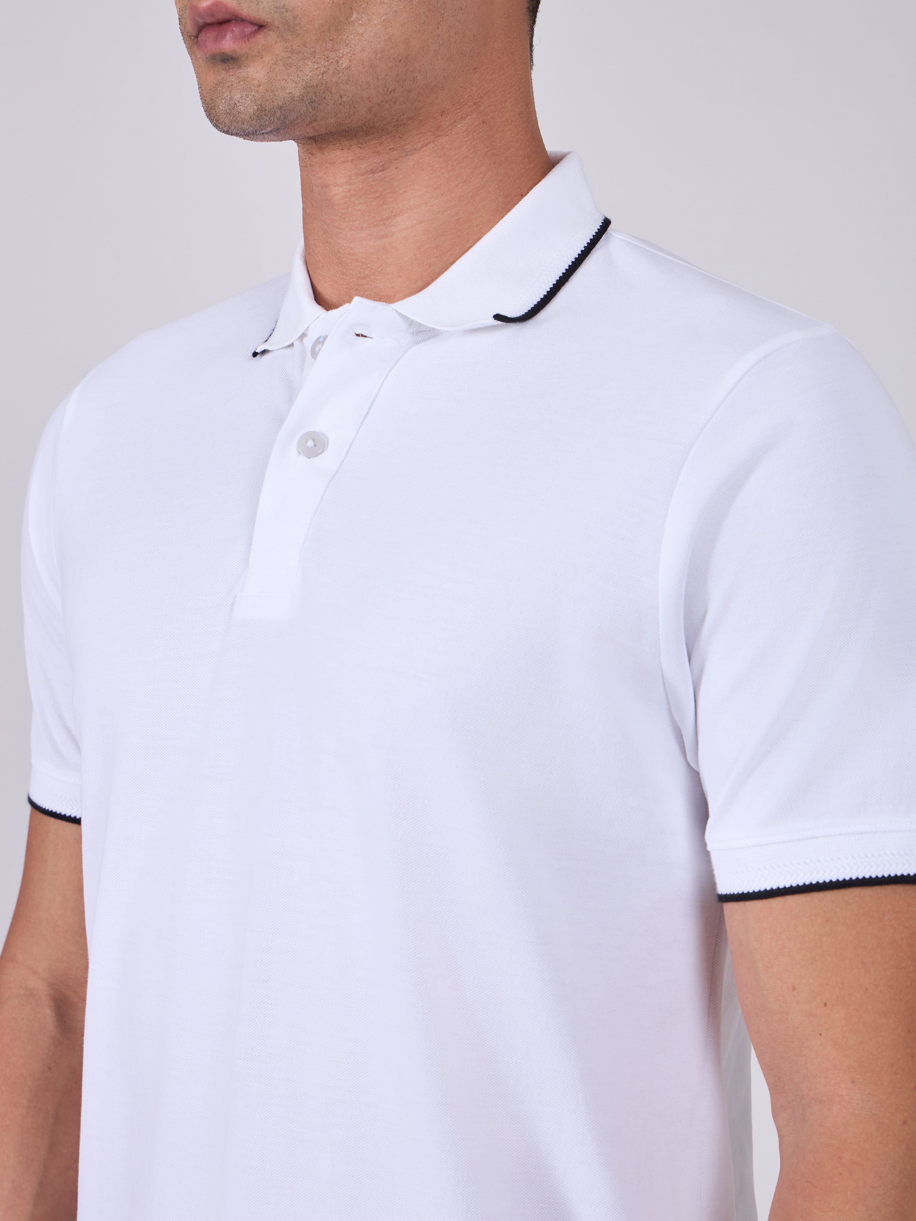 Men's Polo T-Shirt with Contrast Tipping - white