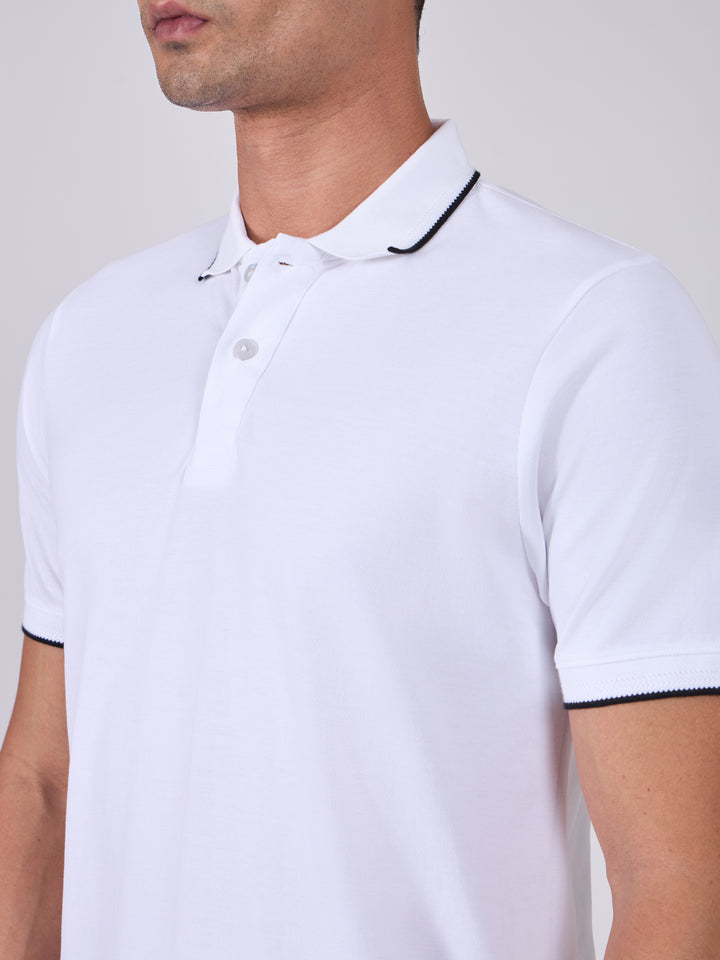 Men's Polo T-Shirt with Contrast Tipping - white