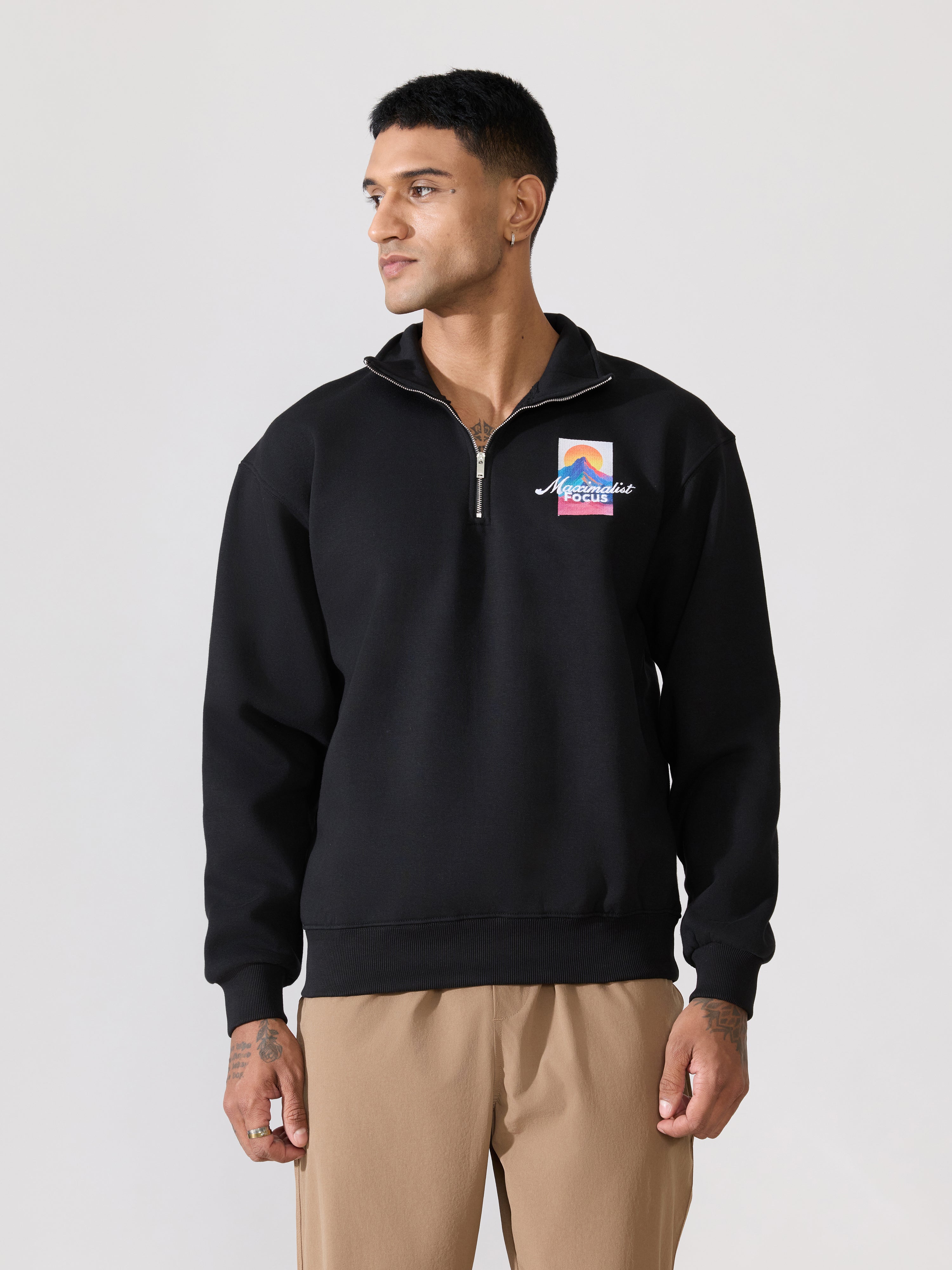 Men's Black Adventure Graphic Half-Zip Sweatshirt