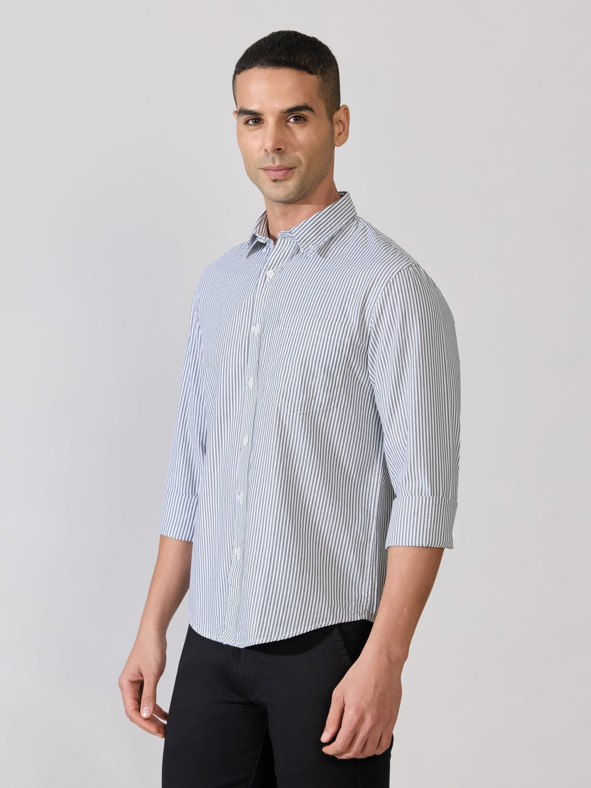 Neocut - Relaxed Striped Oxford Shirt - Green - Espanshe