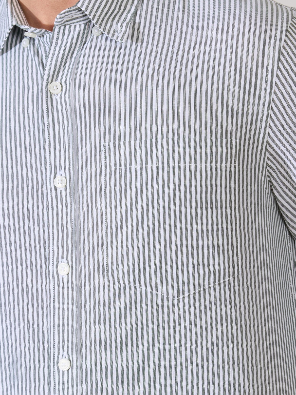 Neocut - Relaxed Striped Oxford Shirt - Green - Espanshe