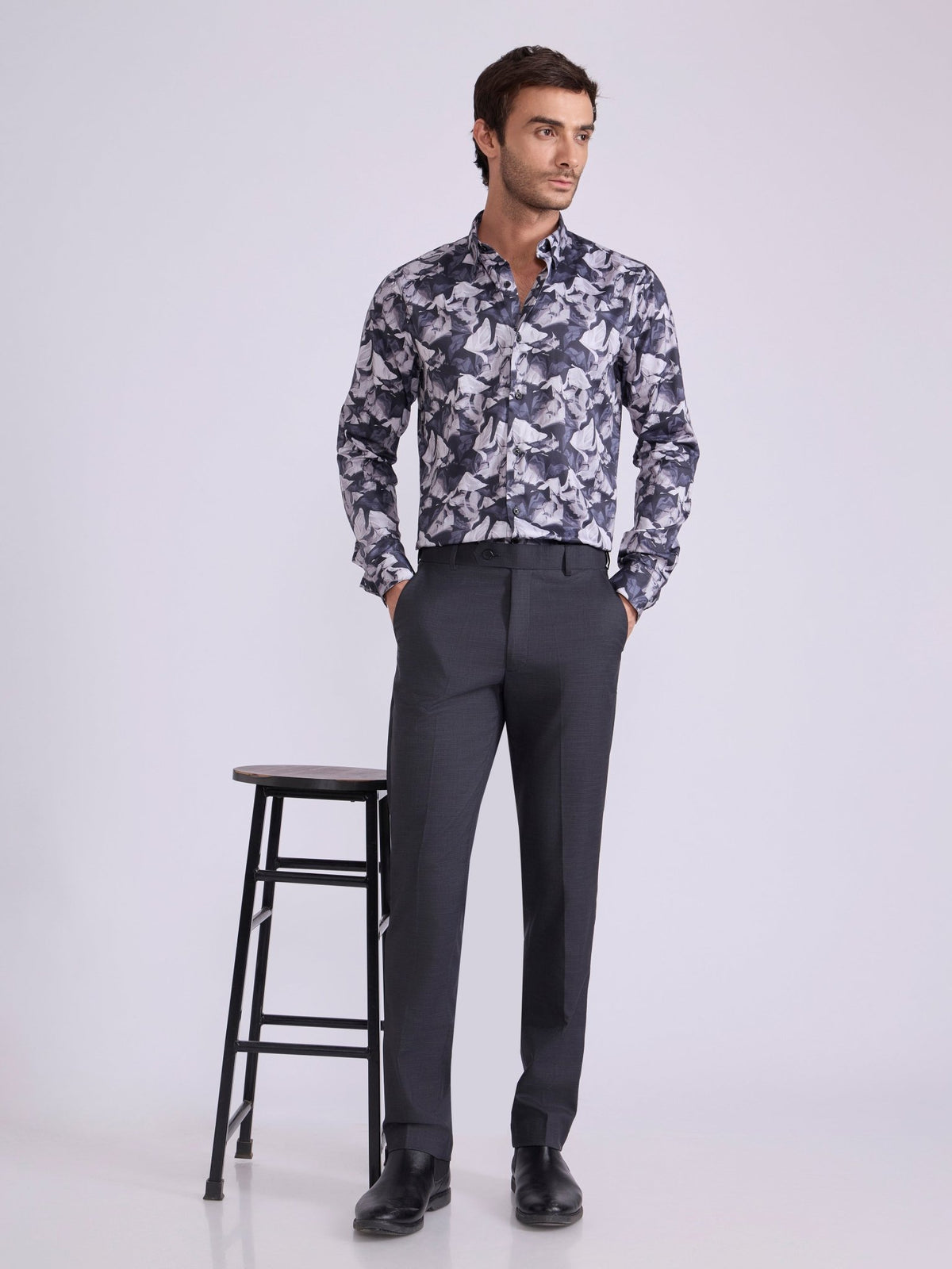 Ulfred - Satin Floral Printed Shirt - Steel Blue - Espanshe