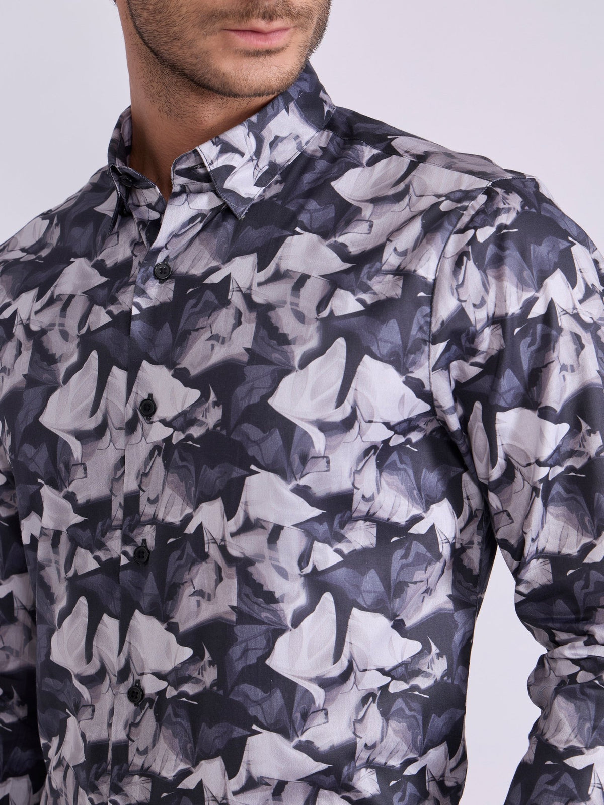 Ulfred - Satin Floral Printed Shirt - Steel Blue - Espanshe
