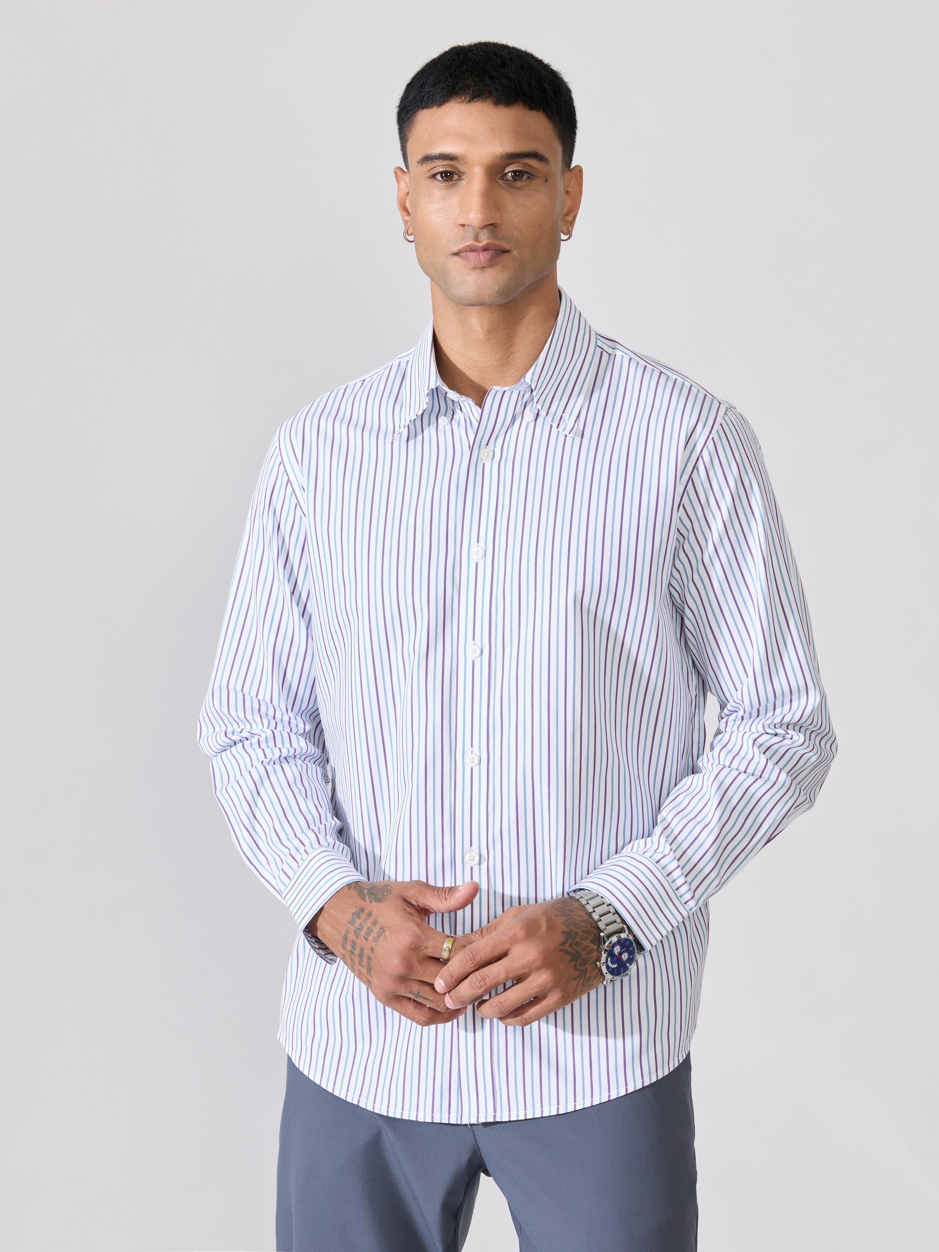 Erzela - Smart Fit Striped Shirt - Indigo