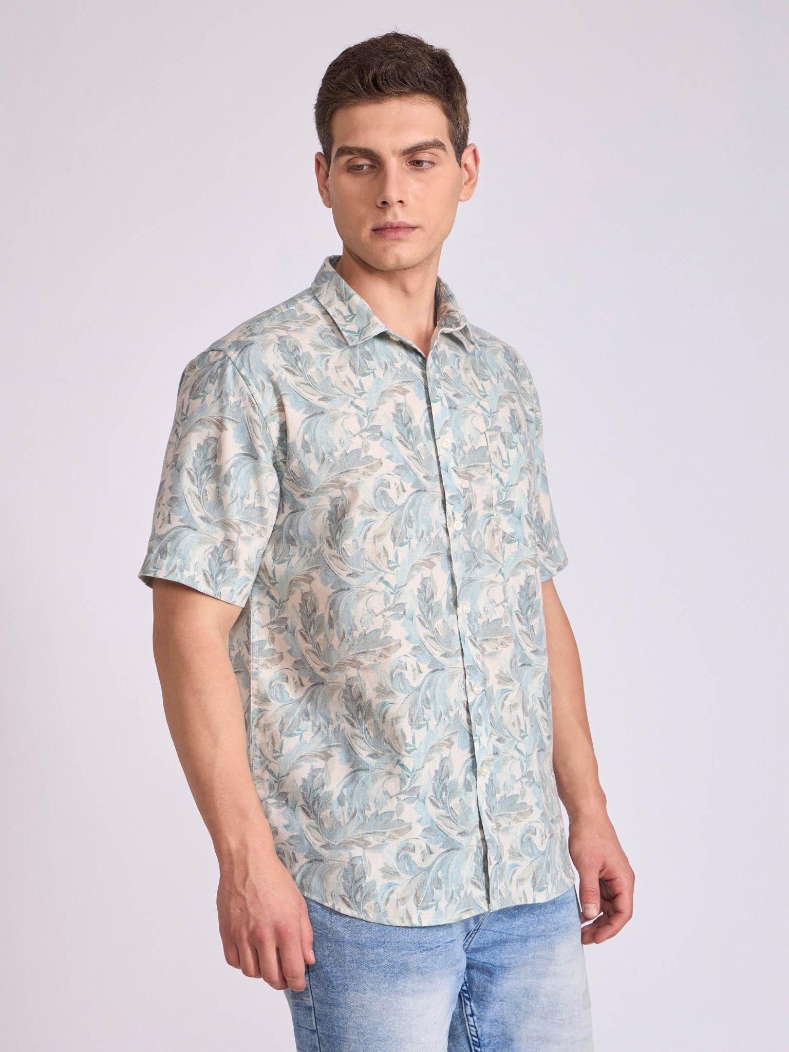 Lucius - Printed Half Sleeve Shirt - Light Teal - Espanshe