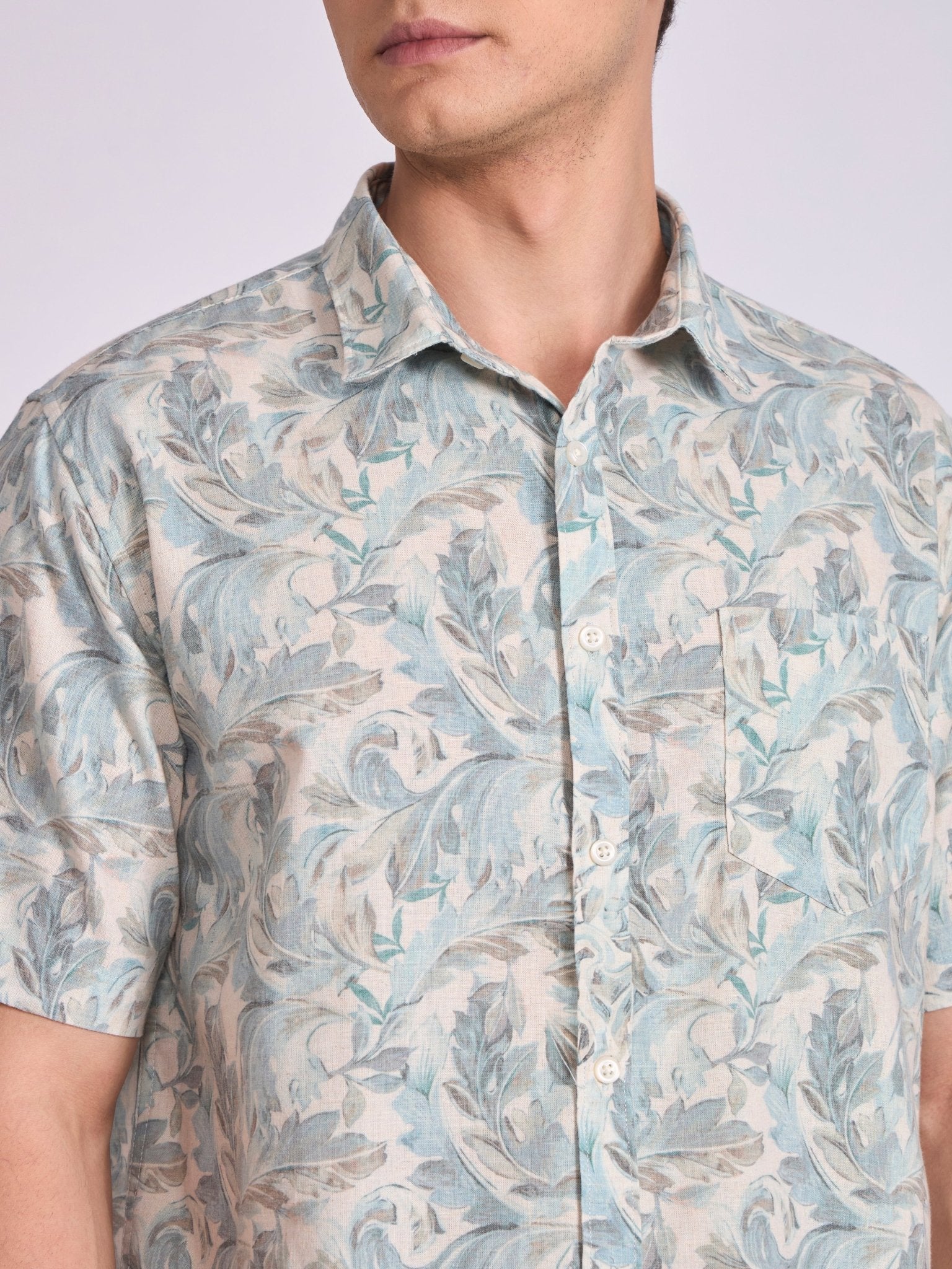 Lucius - Printed Half Sleeve Shirt - Light Teal - Espanshe