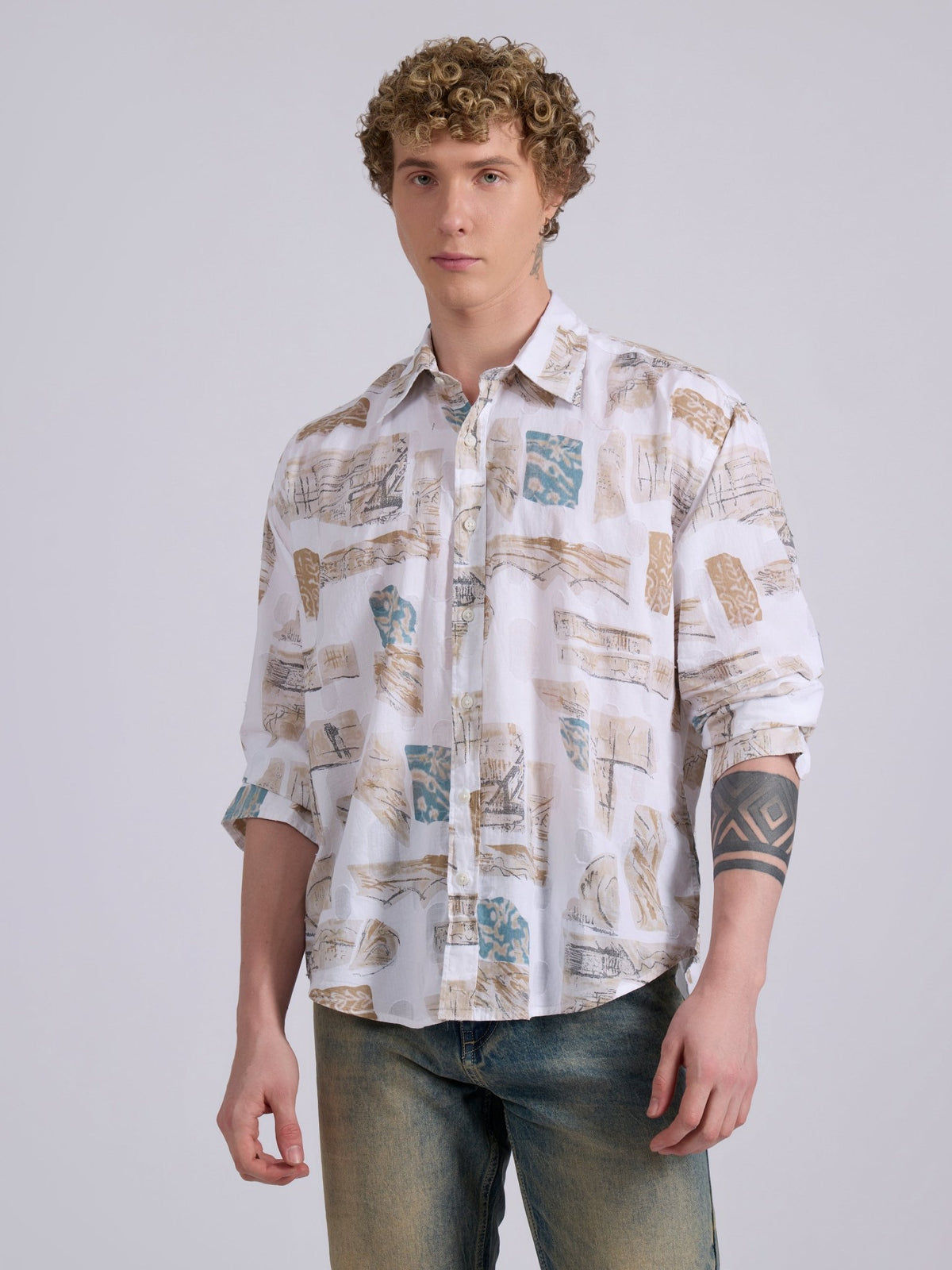 Blaz - Drop Shoulder Printed Shirt - Brown - Espanshe