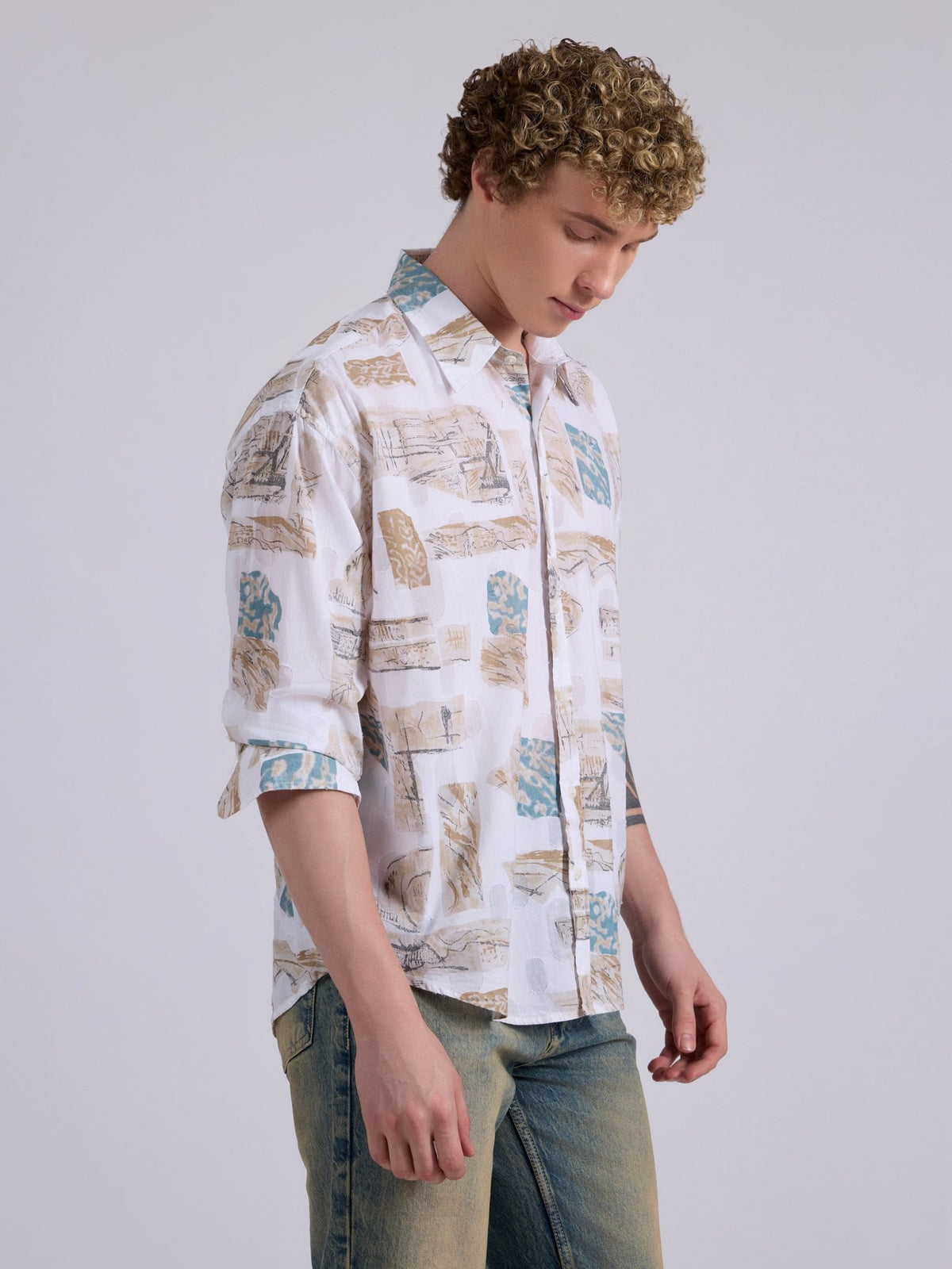 Blaz - Drop Shoulder Printed Shirt - Brown - Espanshe
