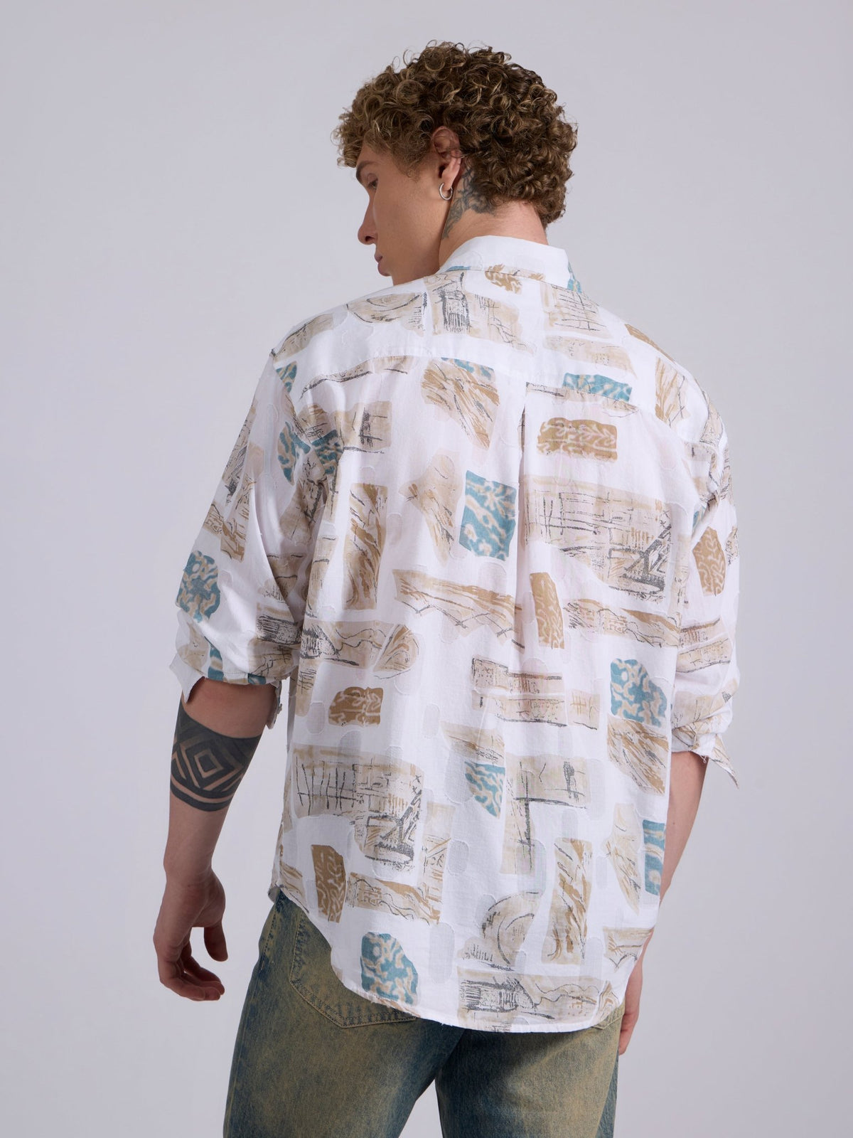 Blaz - Drop Shoulder Printed Shirt - Brown - Espanshe