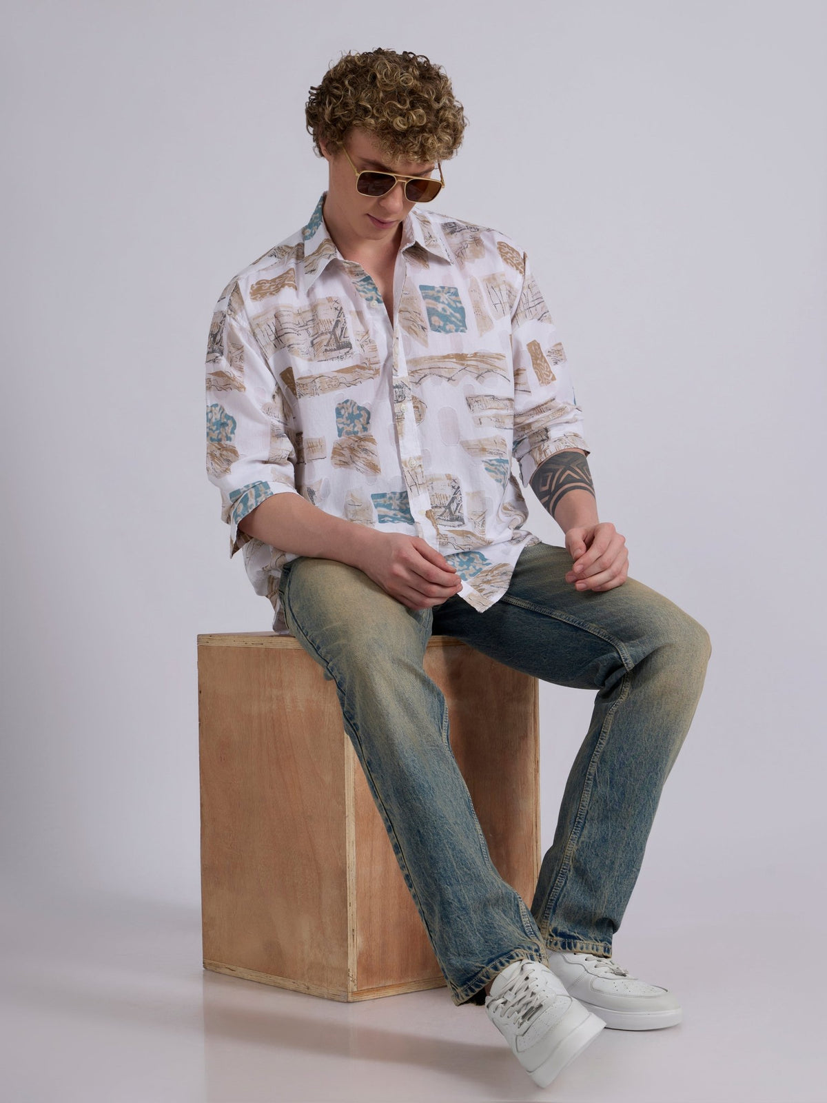 Blaz - Drop Shoulder Printed Shirt - Brown - Espanshe