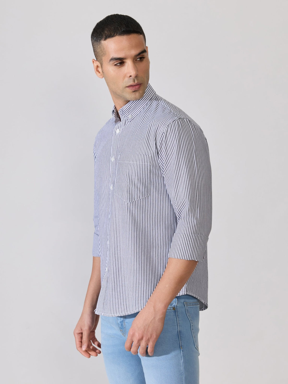 Neocut - Relaxed Striped Oxford Shirt - Black - Espanshe