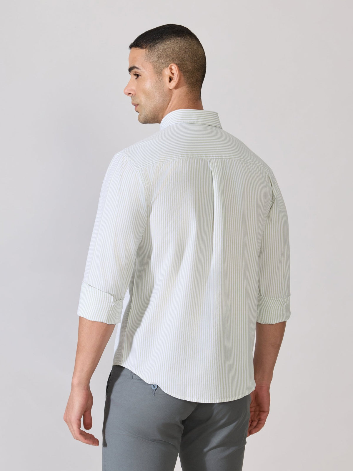 Neocut - Relaxed Striped Oxford Shirt - Light Green - Espanshe