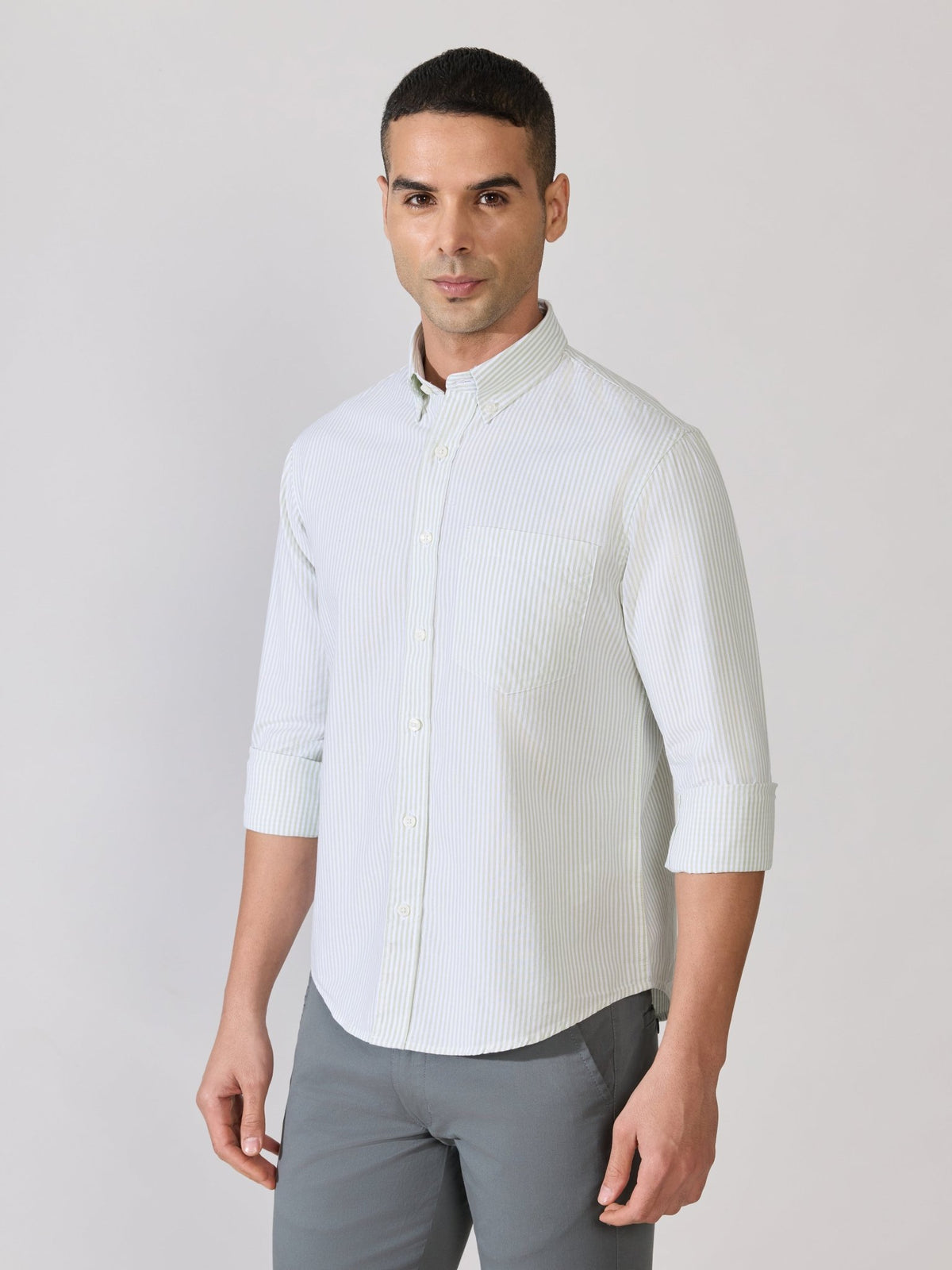 Neocut - Relaxed Striped Oxford Shirt - Light Green - Espanshe