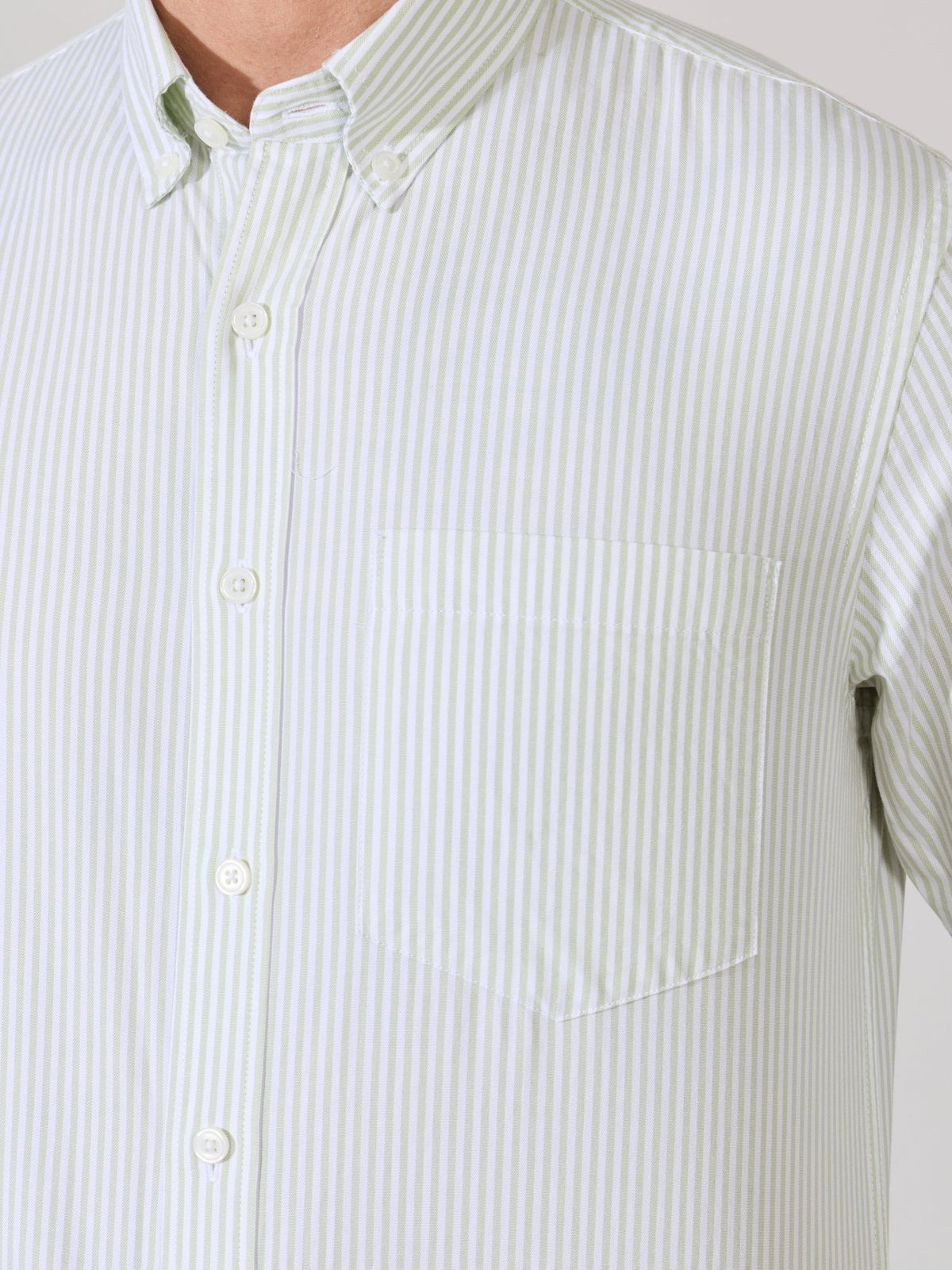 Neocut - Relaxed Striped Oxford Shirt - Light Green - Espanshe