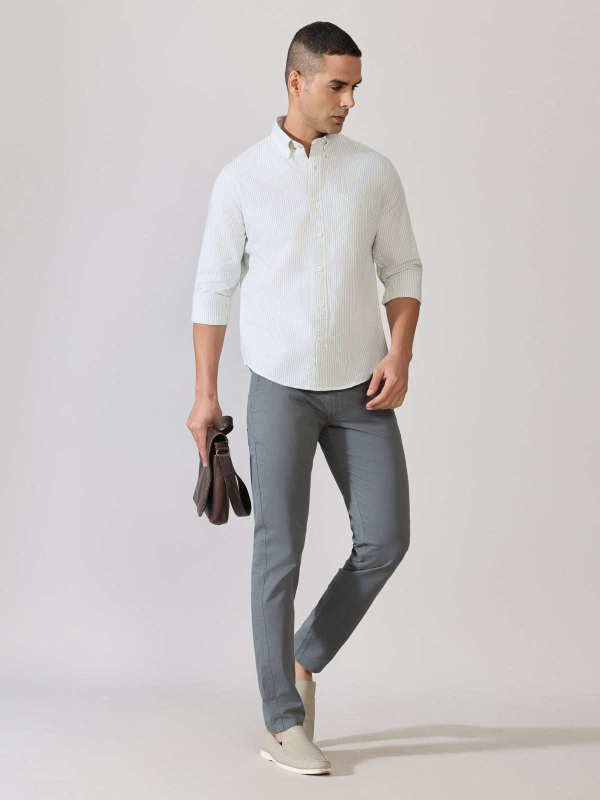 Neocut - Relaxed Striped Oxford Shirt - Light Green - Espanshe