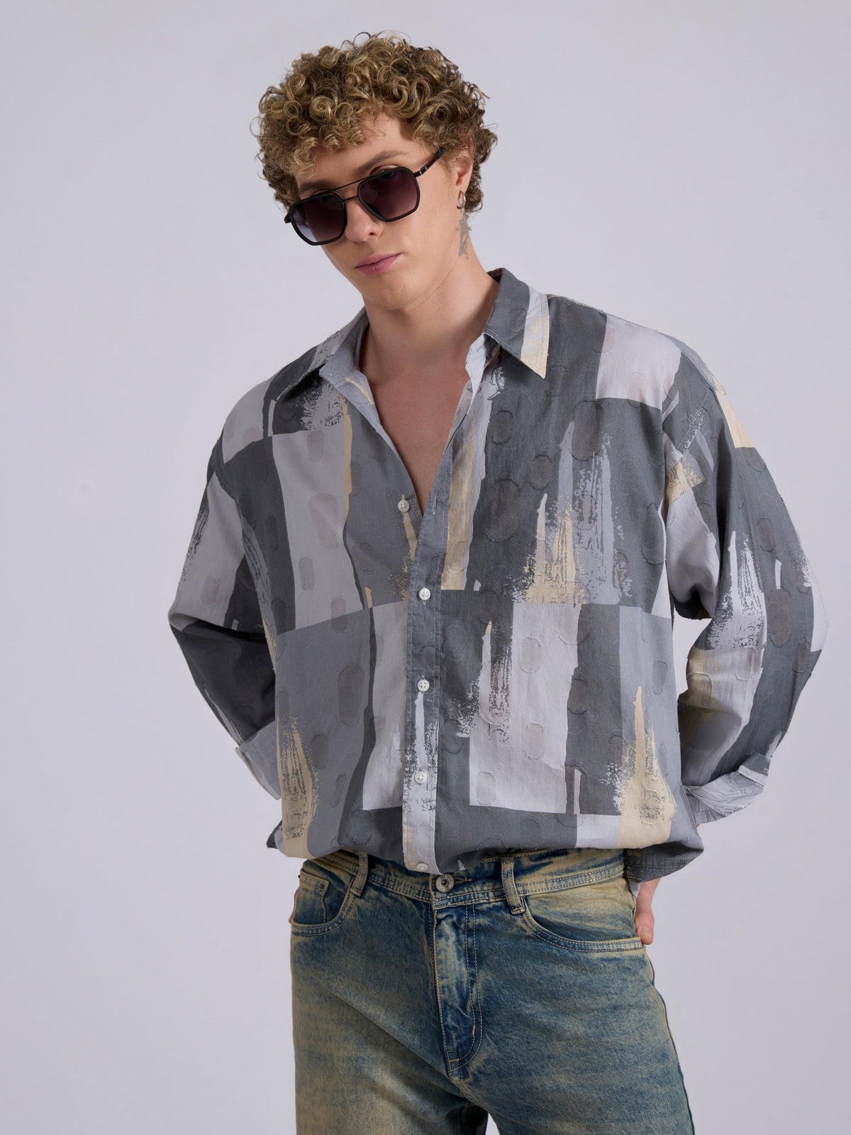 Blaz - Drop Shoulder Printed Shirt - Grey - Espanshe