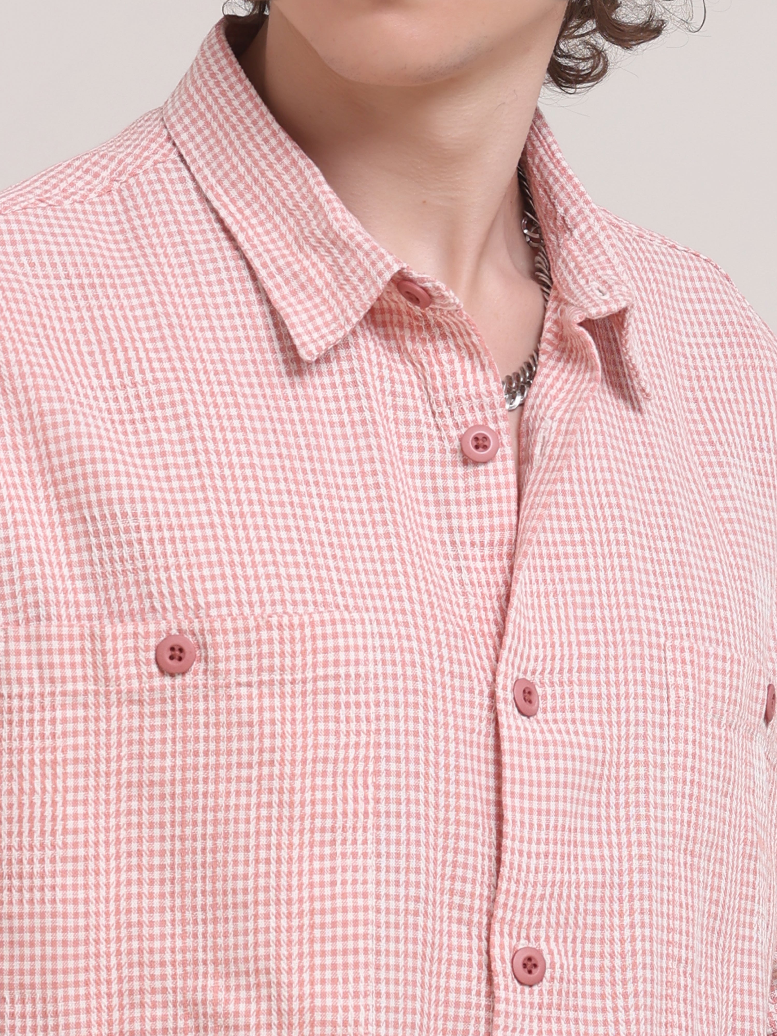 Michek Oversized Double Pocket Half Sleeve Shirt - Pink