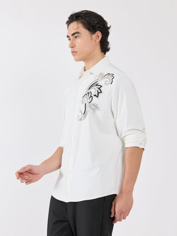 men's  shirt - Ornate Mosaic Embellished with stone- White
