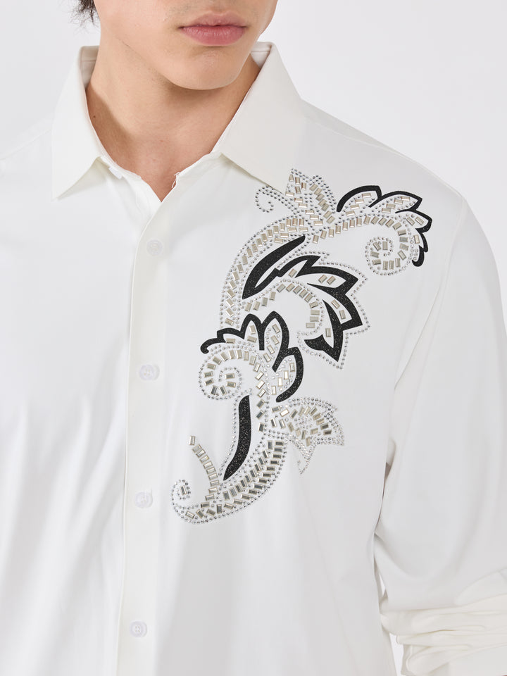 men's  shirt - Ornate Mosaic Embellished with stone- White
