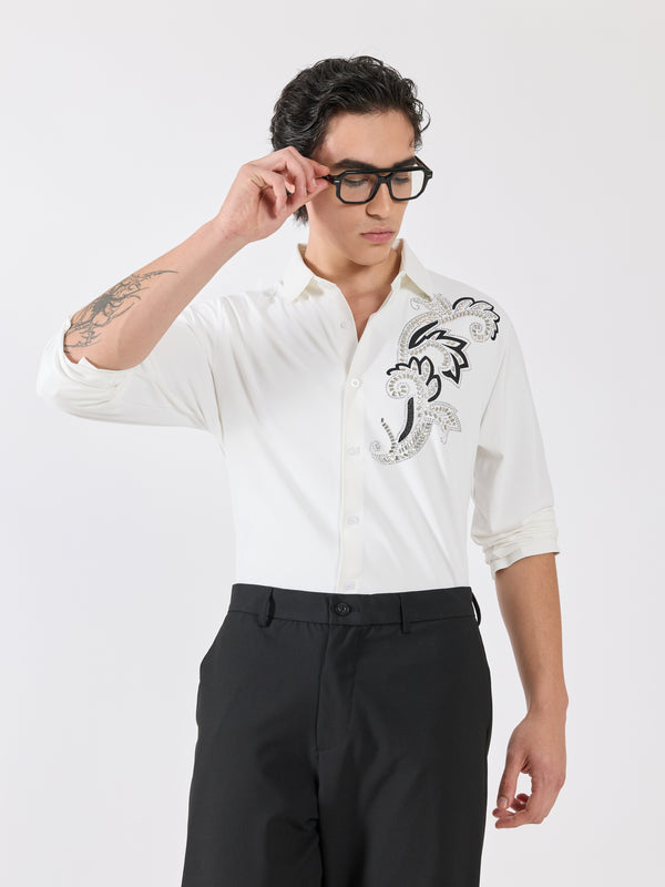 Osmond - Ornate Mosaic Embellished Shirt - White