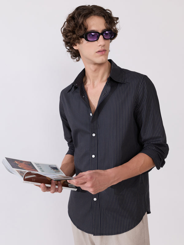Erzela - Smart Fit Striped Shirt - Black