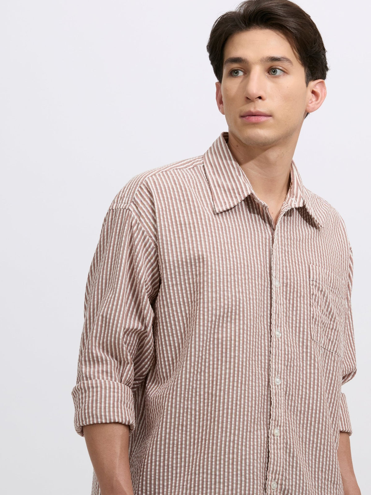 Cullen - Casual Striped Shirt - Light Brown - Espanshe