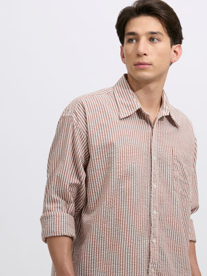 Cullen - men's Casual Striped Shirt - light brown color