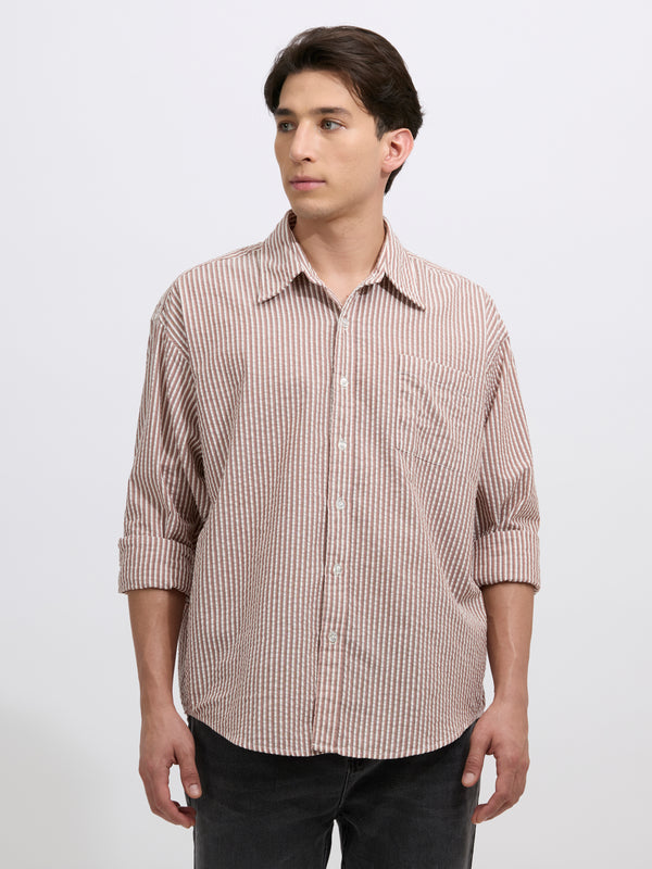 Cullen - Casual Striped Shirt - Light Brown