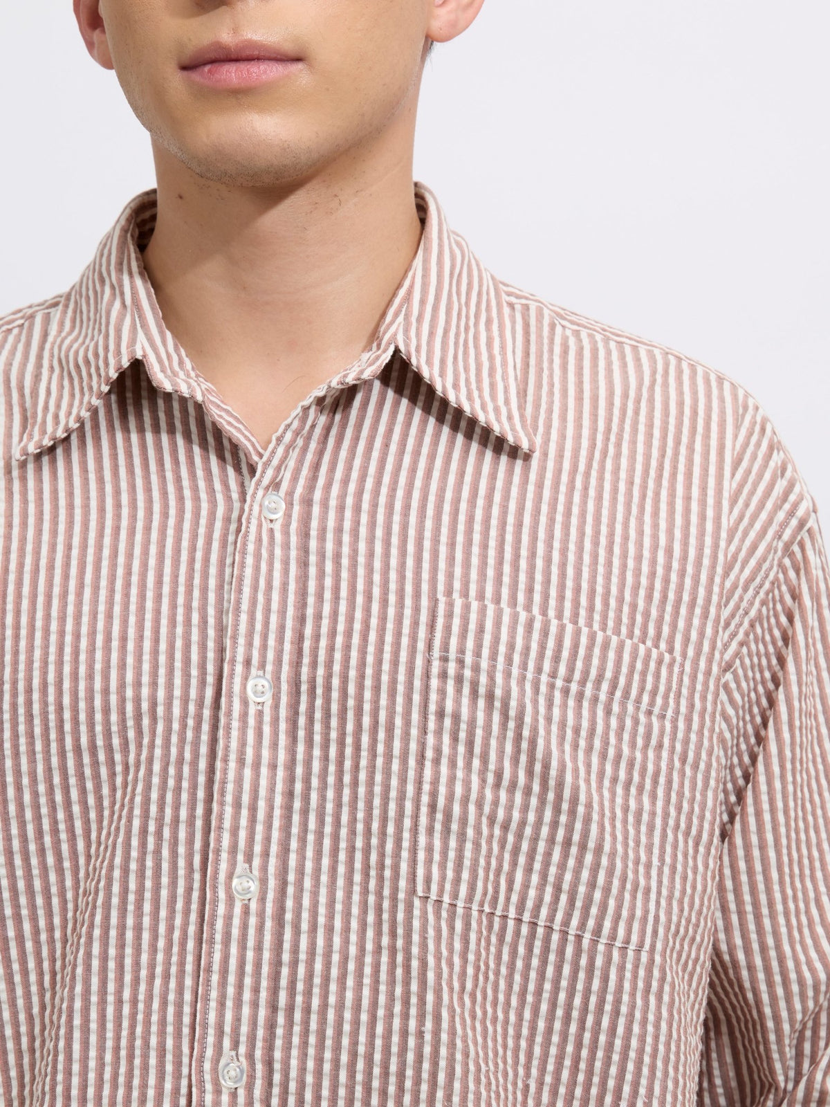 Cullen - Casual Striped Shirt - Light Brown - Espanshe