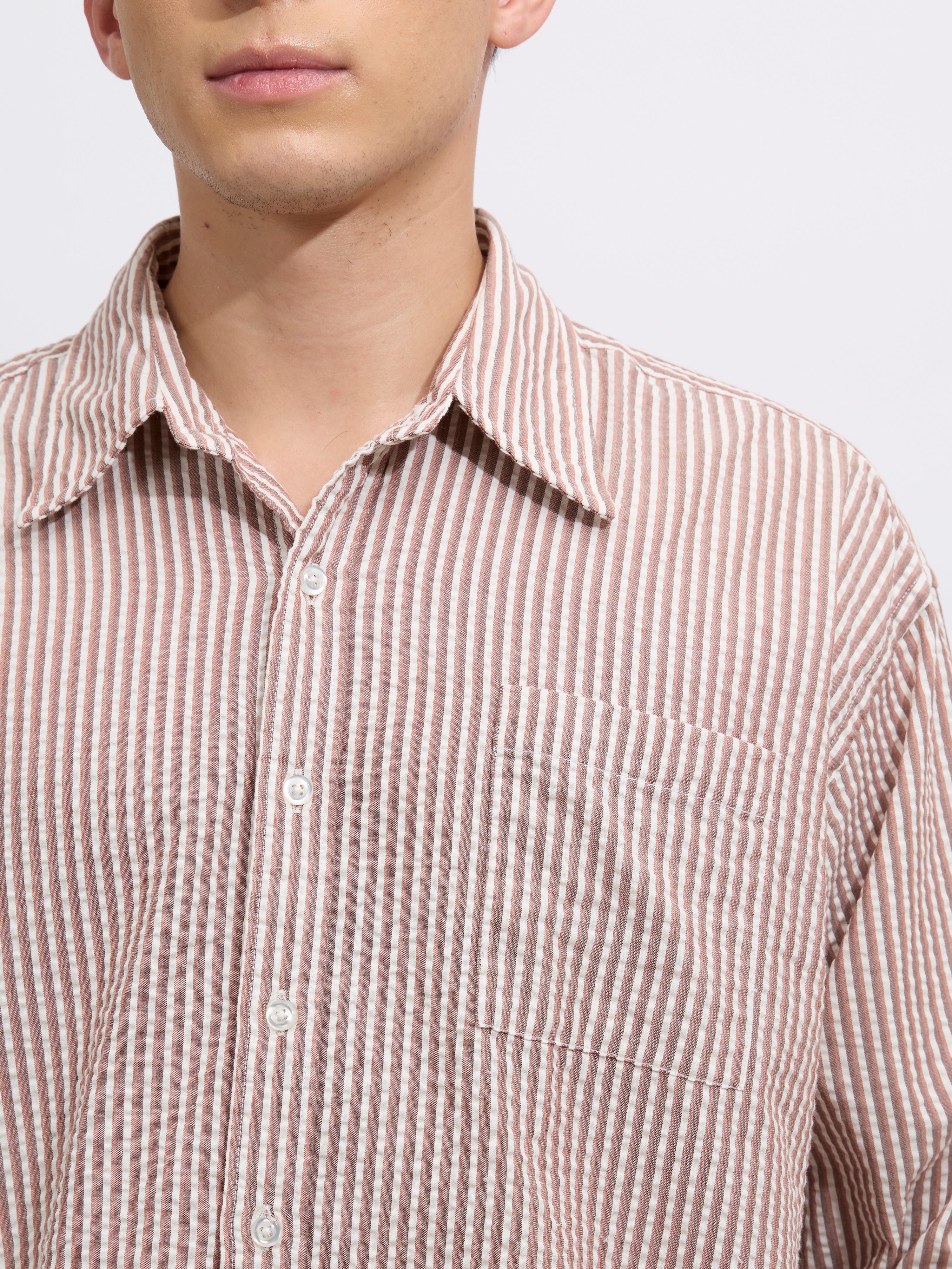 Cullen - men's Casual Striped Shirt - light brown color